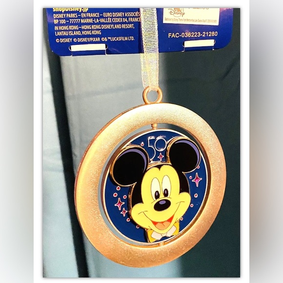 Disney World Parks WDW 50th Anniversary 4 Parks Mickey Spinner Ornament NWT - Picture 4 of 4
